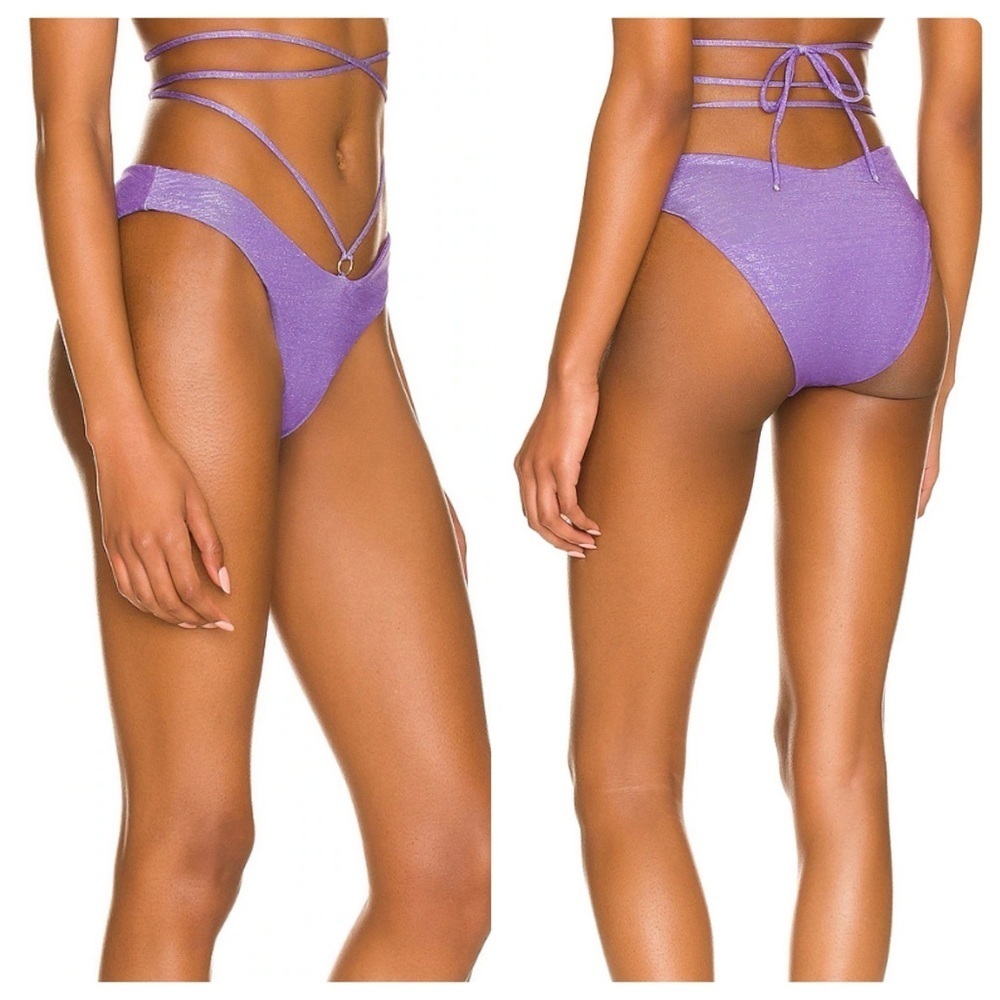 Monica Hansen | Strappy Waist Criss Cross Bikini Bottom Shimmery Blue Lurex | XS - Picture 2 of 10